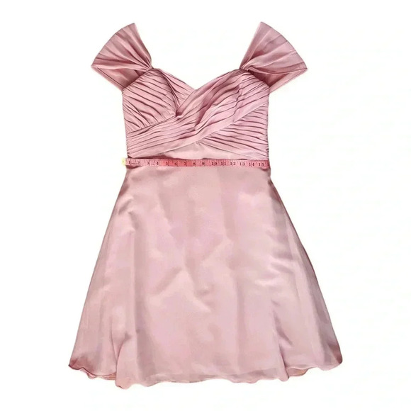 ALFRED ANGELO Pink Chiffon Fit & Flare Dress Sweatheart Neckline Cap Sleeve 12 - Picture 5 of 10